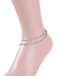 Rhinestone Chain Layered Anklet AN300031 SILVER
